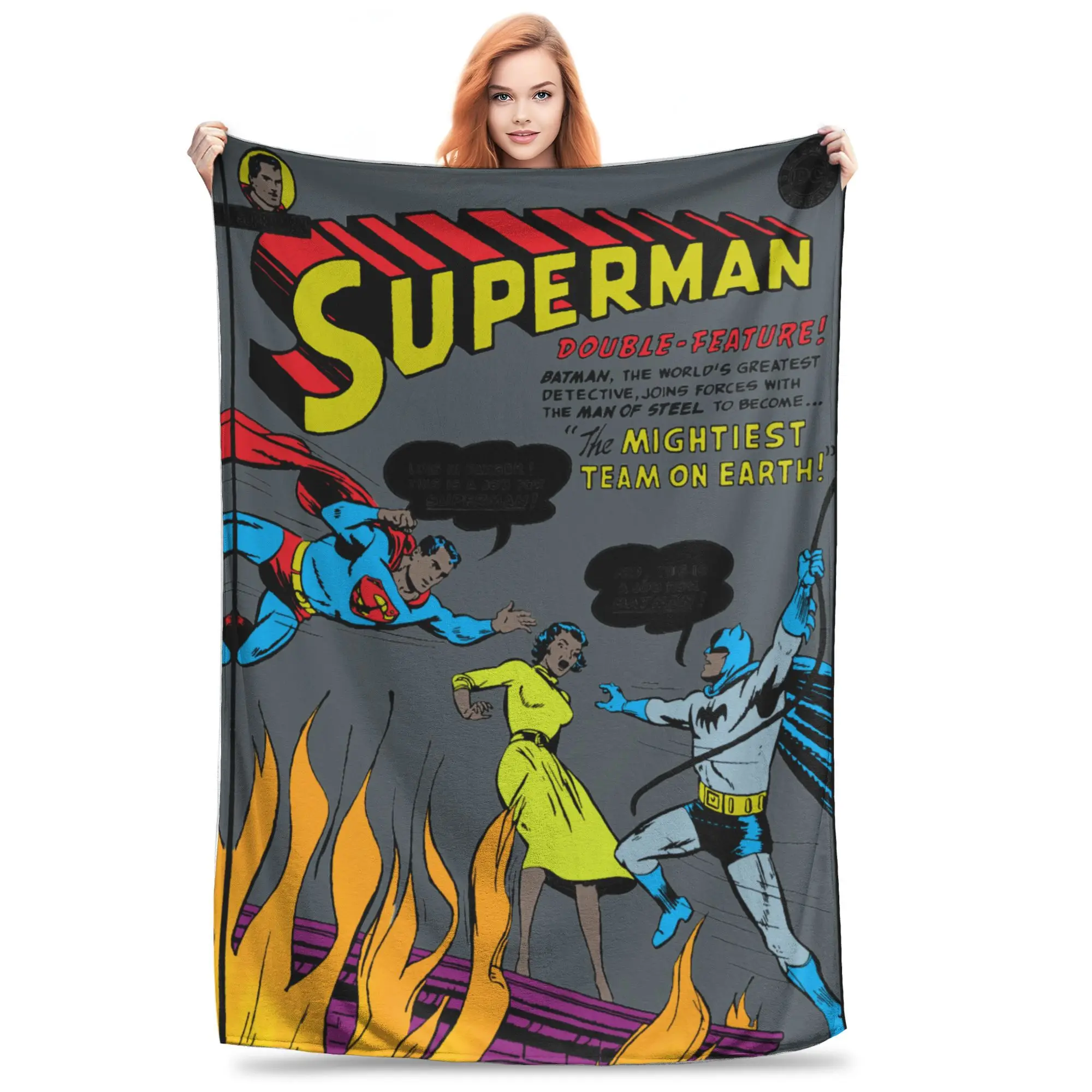

Supermans Double Feature with Batman Blankets Flannel Awesome Soft Throw Blanket for Chair Covering Sofa Spring/Autumn,