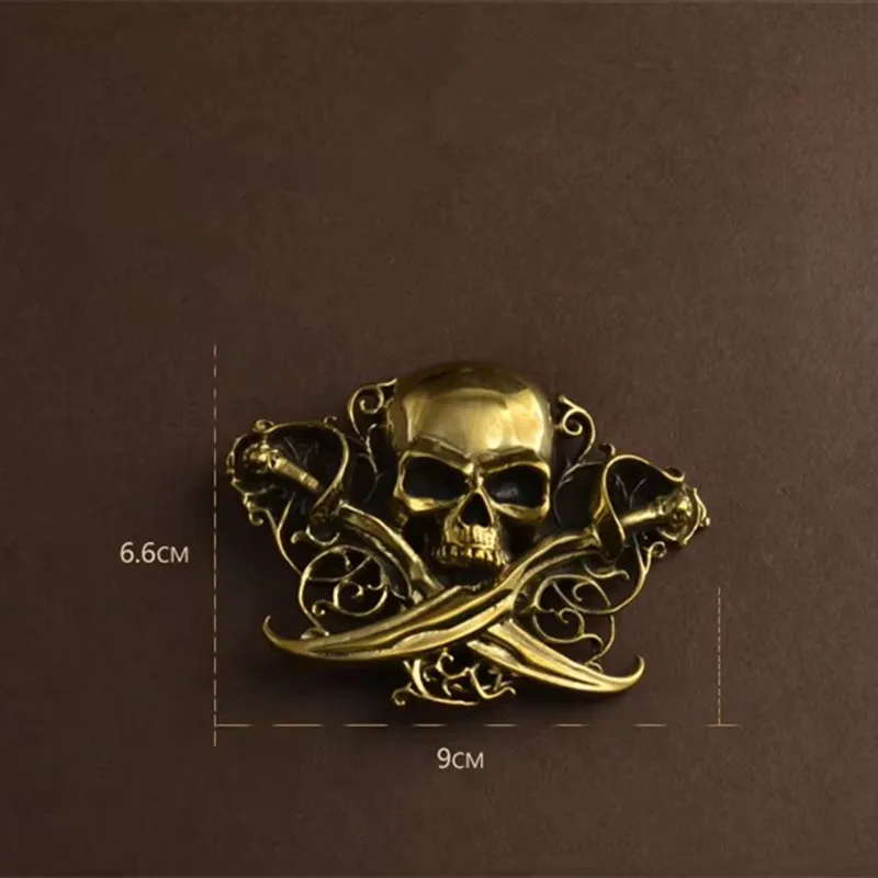 Brass skull belt buckle with finish Punk rock style for men\'s belt Fit 3.8cm snap on belt Jeans DIY accessories