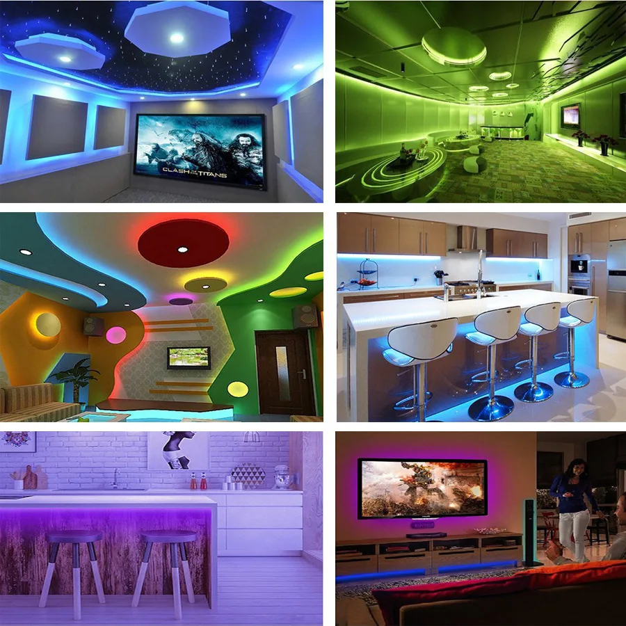 LED 5050 RGB Colorful Soft Strip Lights with 44-key Remote Control Set 12V High Bright Low Voltage Light