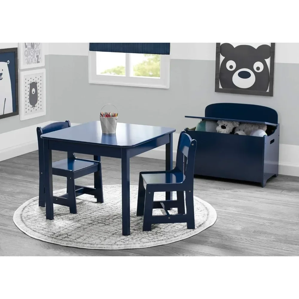 durable Kids Wood Table and Chair Set (2 Chairs Included) - Ideal for Arts & Crafts,Snack Time,Homeschooling,Deep Blue