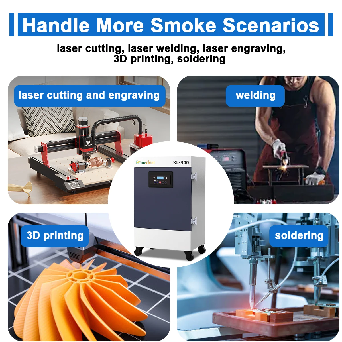 FC-300 آلة الليزر آلة استخلاص الدخان الليزر قطع المعادن مجمع الغبار