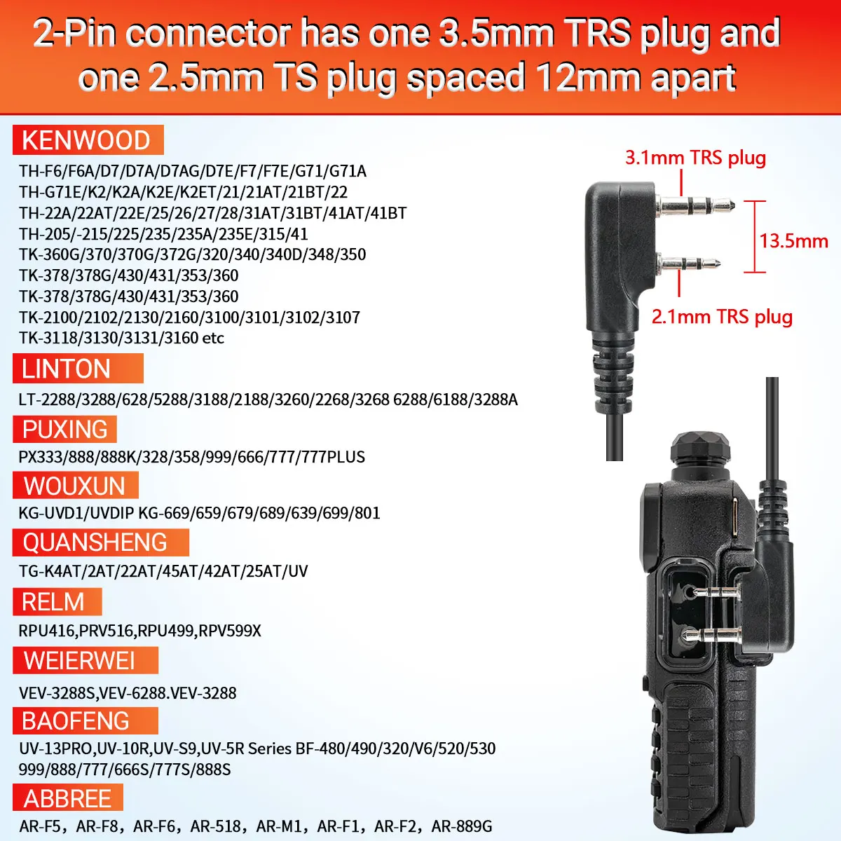 2 шт. BAOFENG 2 Pin Walkie Talkie гарнитура G-образной формы с ушным крючком