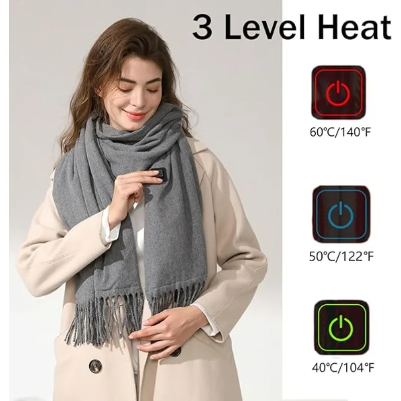 

USB Plug-in Heated Scarf 3 Temp Modes Fast Heating Washable Safe Cozy Winter Gift for Women Men Office Travel Cold Weather
