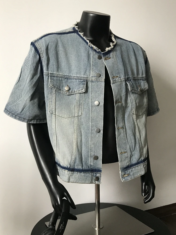 

Americana Street Cleanfit джинсовая куртка мужская винтажная с подкладкой на плечах оверсайз укороченная с коротким рукавом повседневное острое пальто
