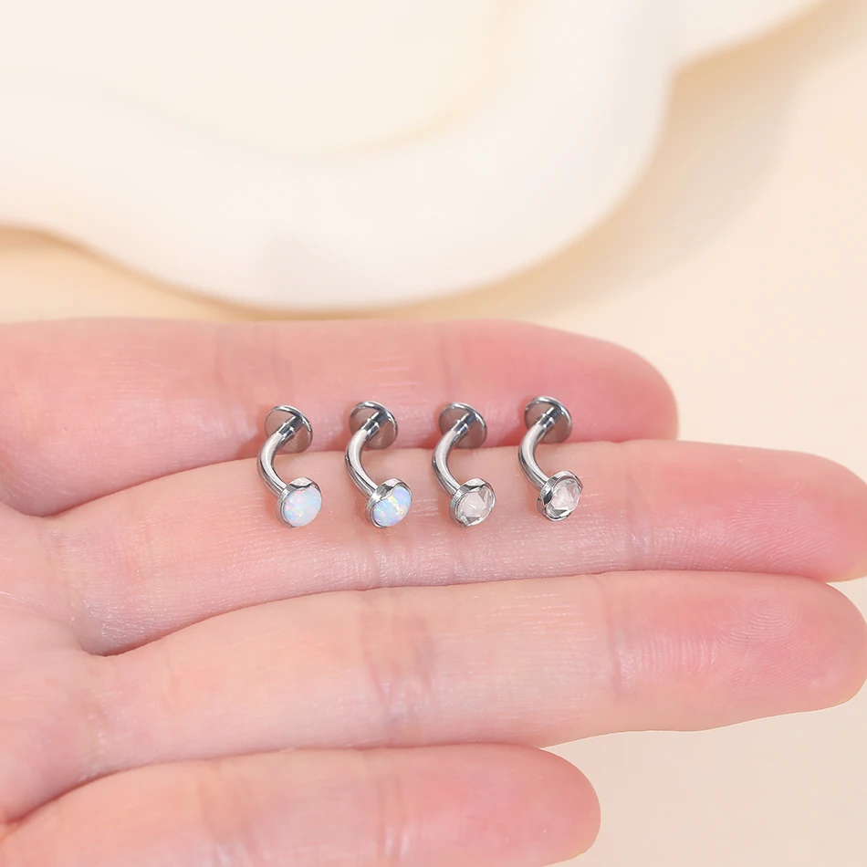 1PC G23 Titanium 14G Convex Base CZ Floating Belly Button Rings Opal Curved Barbell Navel Bar Piercings Sexy Women Jewelry Gift