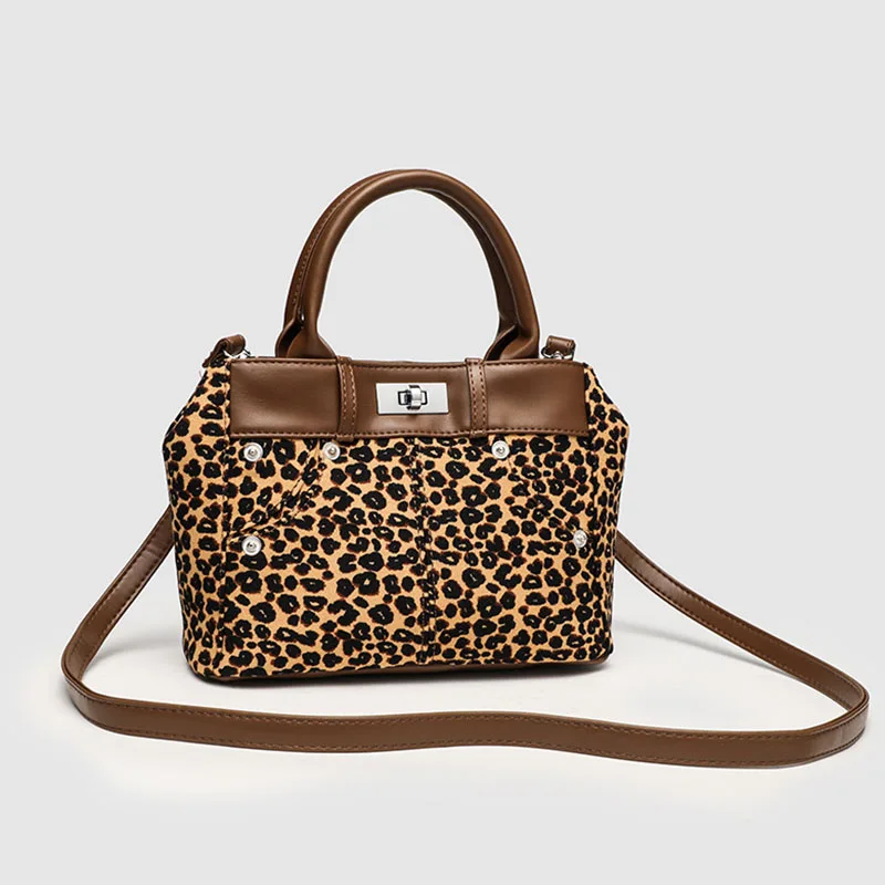 Tas selempang wanita retro motif macan tutul vintage, tas selempang kasual serbaguna cocok untuk penggunaan sehari-hari