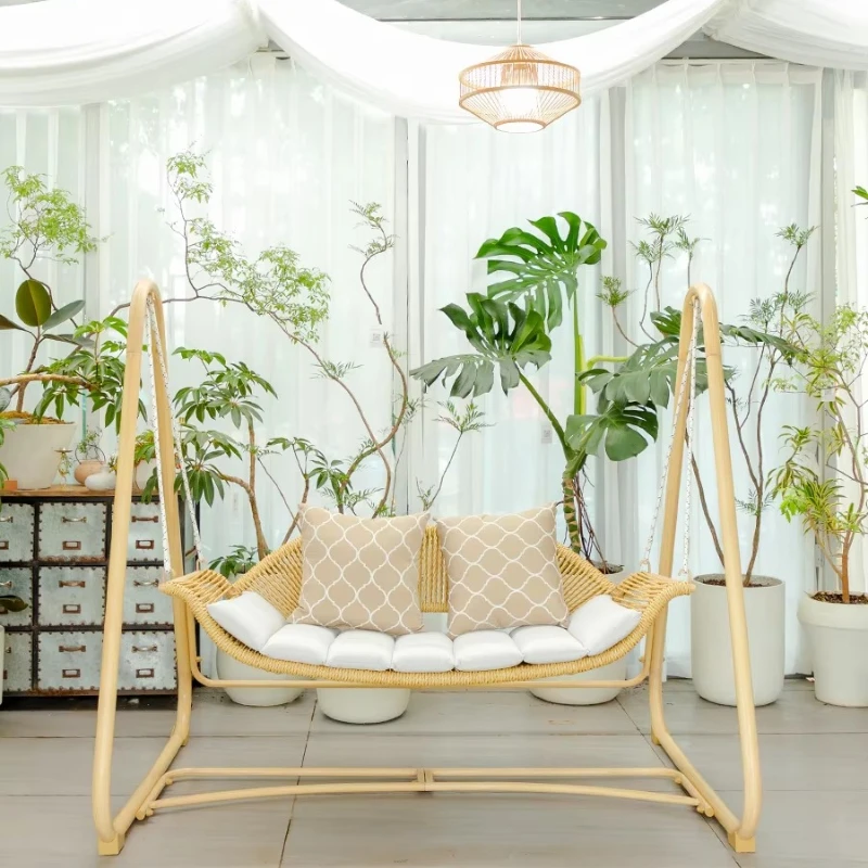 All-Weather Large Wicker Rattan Hanging Chair Swing with Steel Frame Set Outdoor Furniture Hammock