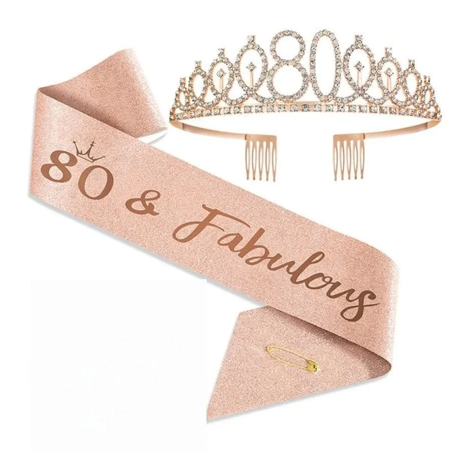 Geburtstags-Tiara Krone Schärpe für Frauen und Mädchen zum 10., 13., 16., 21., 30., 40., 50., 60., 70., 80. Geburtstag Partydekoration Geschenke – Detail 2