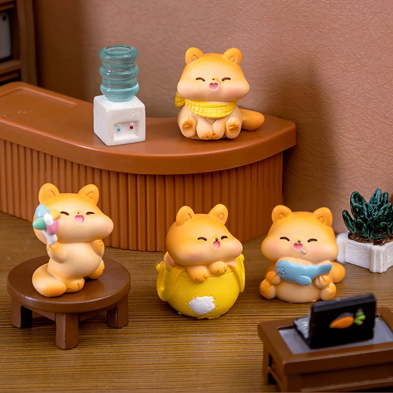 Cute Miniature Cartoon Chubby Cat Resin Ornament Kawaii Animal Figurines Micro Landscape Desk Decoration For Home Kids Gift