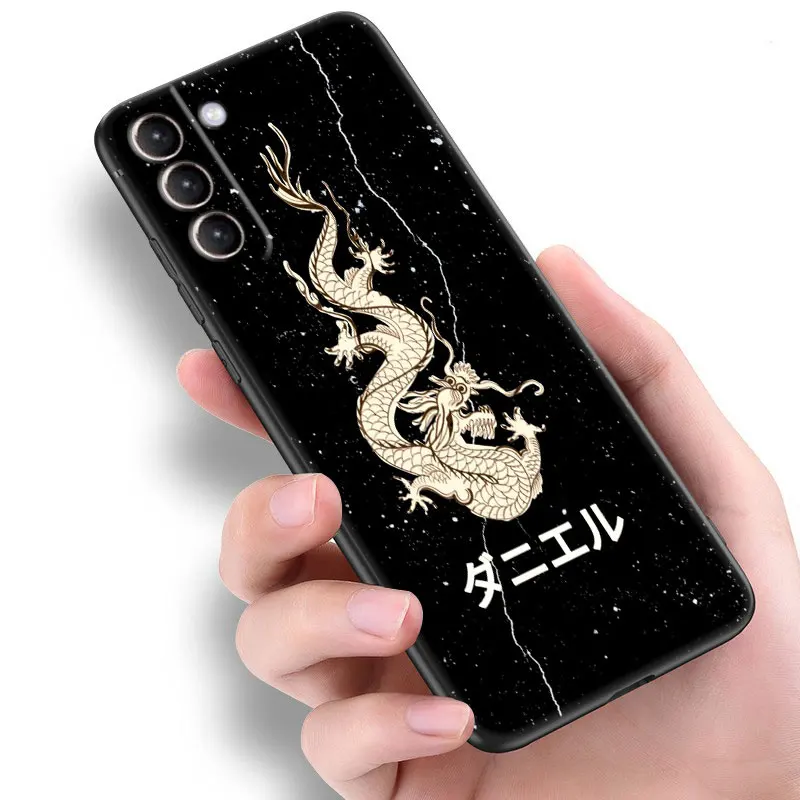 Japanese Art Samurai Dog Black Case For Samsung Galaxy S23 Ultra S22 S21 Plus S20 FE A13 A14 A23 A24 A25 A33 A34 A52S A53 A54 5G