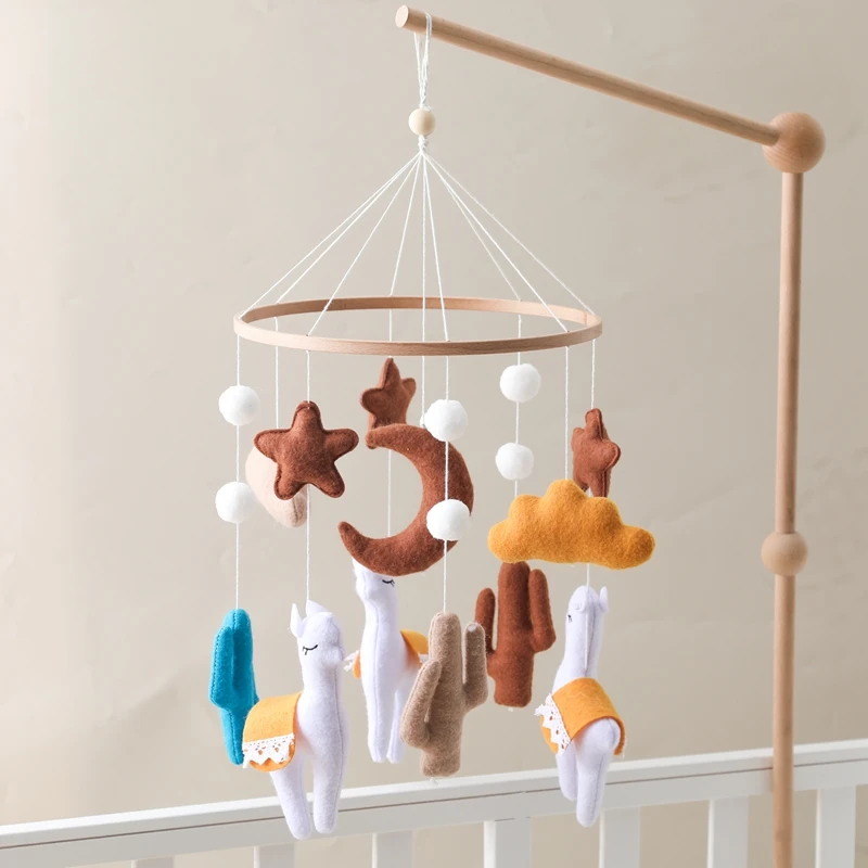 Baby Wooden Rattle Cartoon Music Mobile Felt Dinosaur Zoo Flamingo Baby Bed Hanging Toys Baby 0-12 months Education Crib Gifts