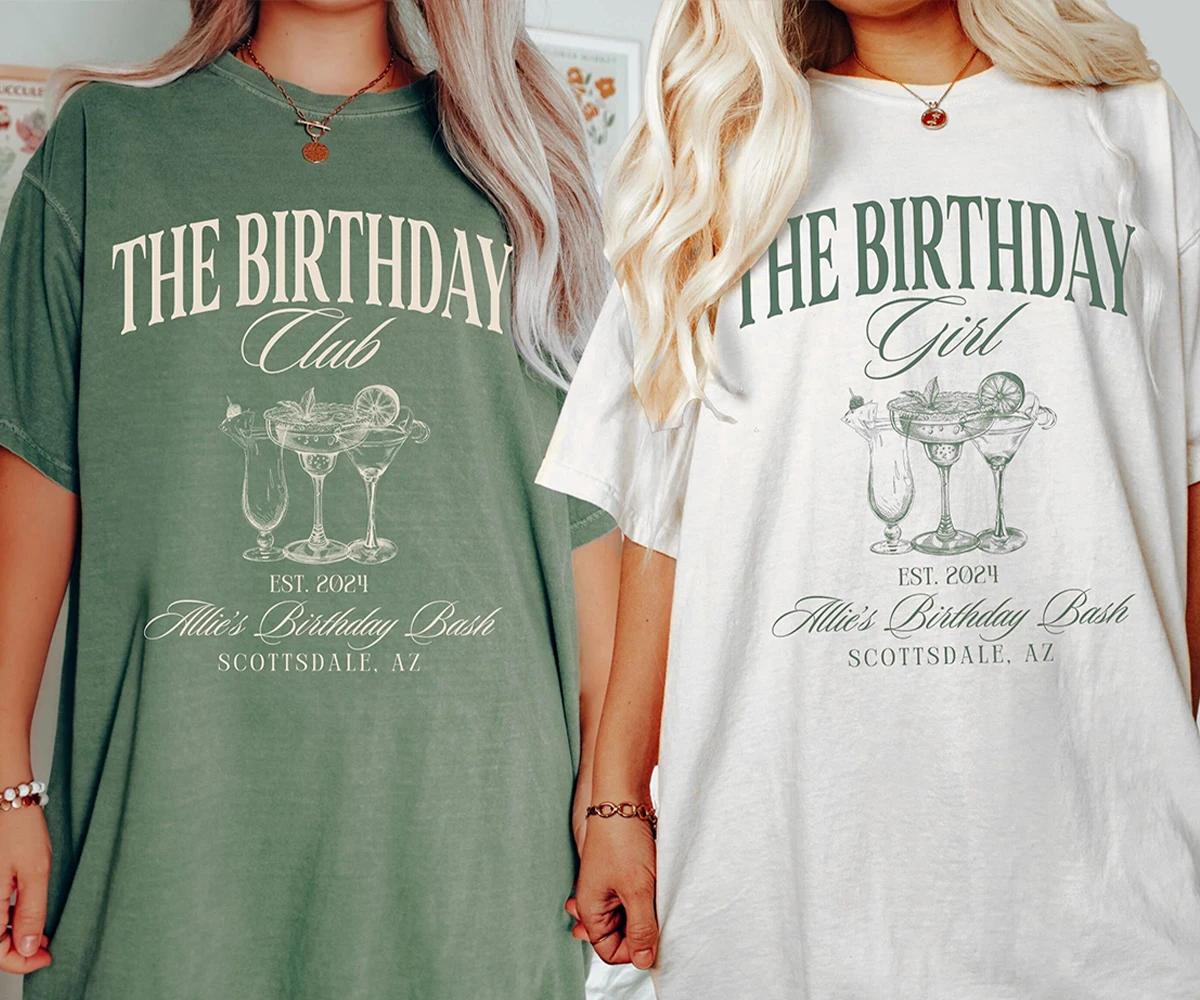 Benutzerdefinierte Geburtstagshemden der Geburtstagsklub Benutzerdefinierte Gruppenhemden Personalisierte Luxus-Geburtstags-lustiges Y2K-Top Tägliche trendige Streetwear