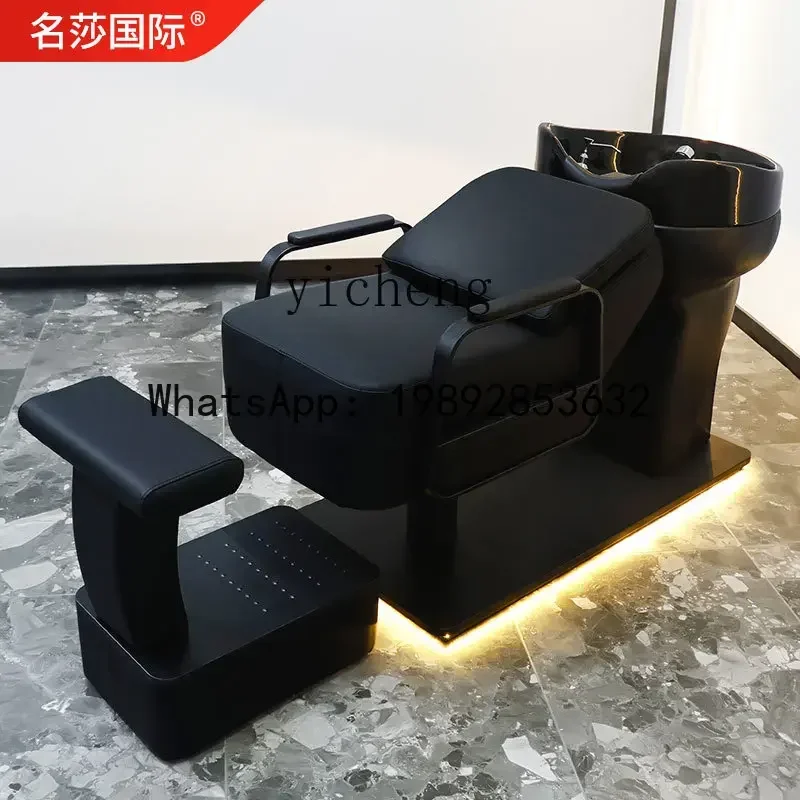 b1 simple high-end stainless steel flushing bed new barber shop semi-reclining ceramic basin shampoo bed