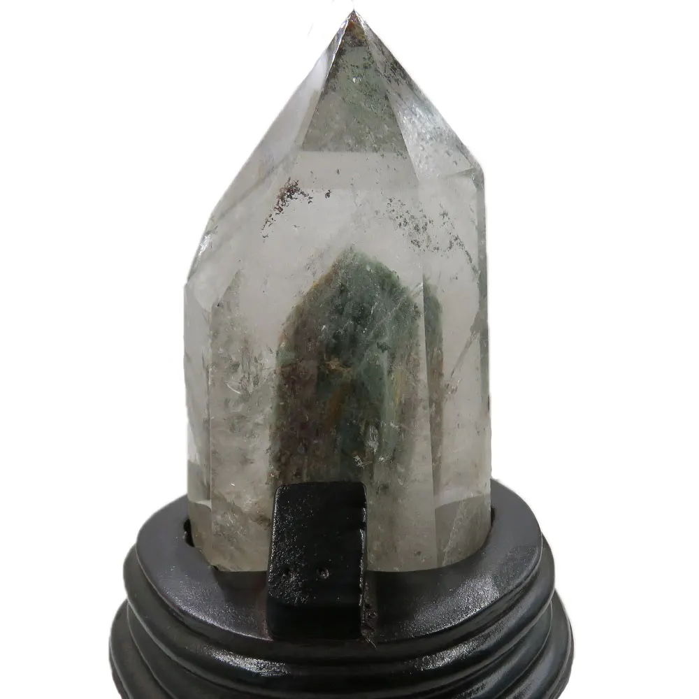 

516g Natural Green Garden Quartz Phantom Crystal Point Wand with Mica inside Mineral Fengshui Stone