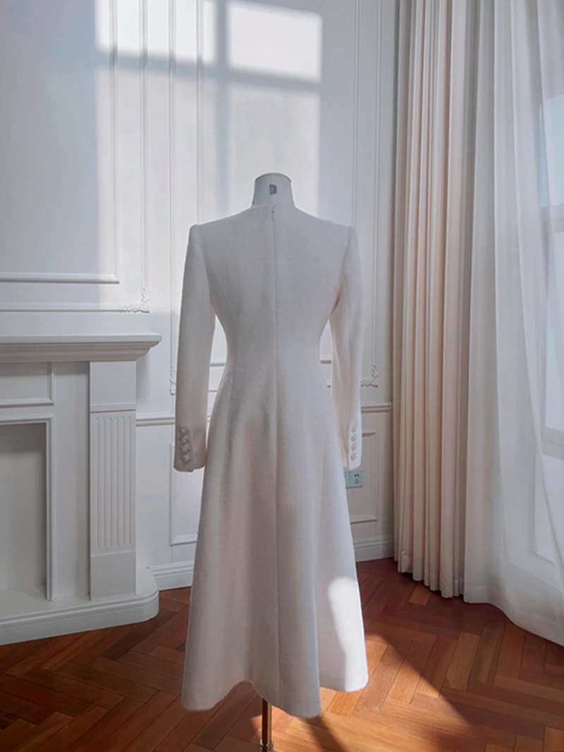 Manteau Long rétro pour femmes, coupe cintrée, rond, fourrure de lapin, taille haute, jupe trapèze pour mariage, Par Date