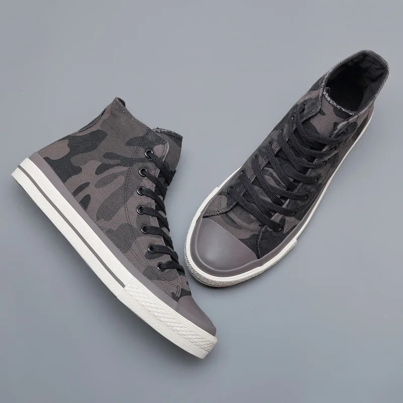 New Fashion Shoes Autumn High Top Casual Shoes Korean Camouflage Canvas Shoes  Sneakers  Men\'s Board Shoes Tenis Shoes