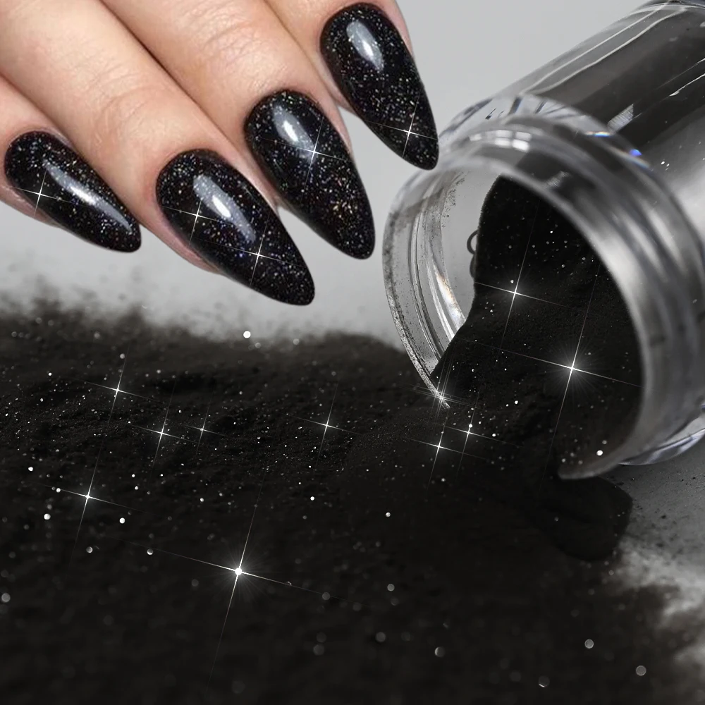 ผงอะคริลิคสำหรับมืออาชีพ 6 กระปุก สีดำ ขาว เทา กลิตเตอร์ ผงโพลิเมอร์สำหรับต่อเล็บแบบฝรั่งเศส/จุ่ม/แกะสลัก ผงคริสตัล