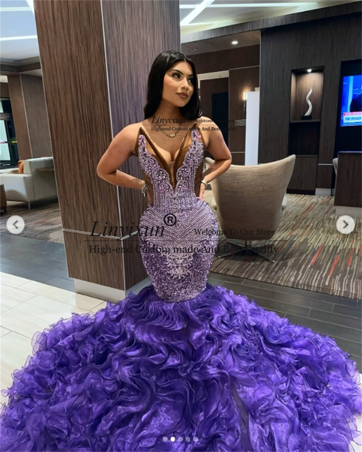 Stunning Diamonds Beaded Mermaid Prom Dresses Luxury Rhinestones Ruffles Birthday Evening Party Gown Customized robes de soirée