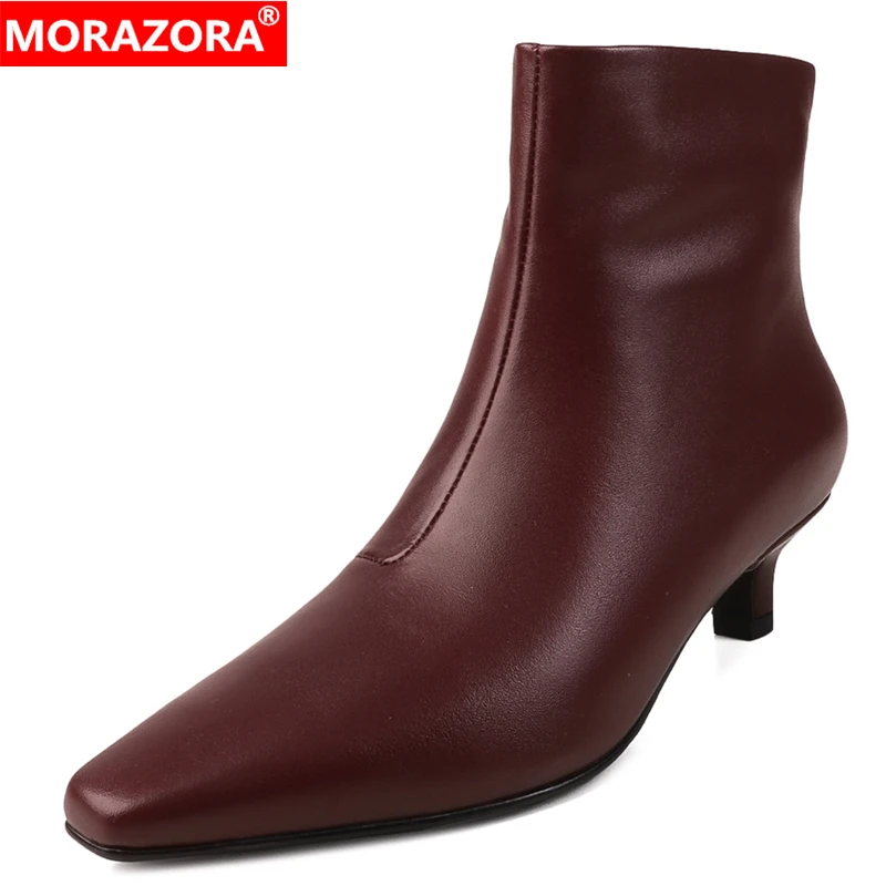 

MORAZORA, новые ботинки из натуральной кожи, размеры 34–41, женские ботильоны на высоком каблуке с молнией, красные, черные офисные модельные туфли