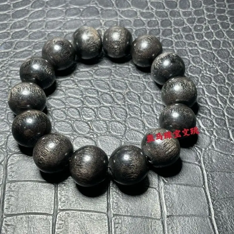 Authentic black donkey hoof bone barrel beads bracelet with patina, niche high-fidelity bamboo silk pattern Buddhist bead bracel
