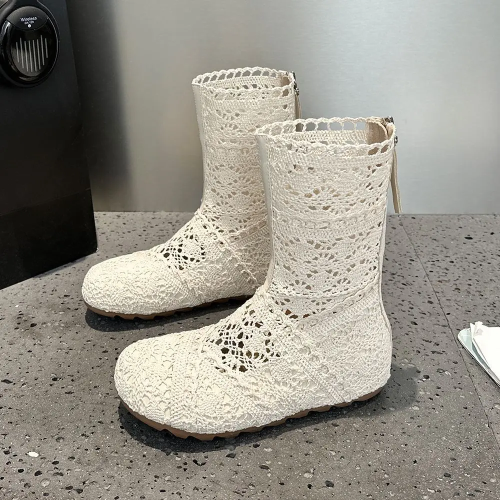 

New Hollow Lace Inner Height Increase Cool Boots 2026 Women Fashion Sweet Ankle Boots Female Summer Bohemian Style Short Boots