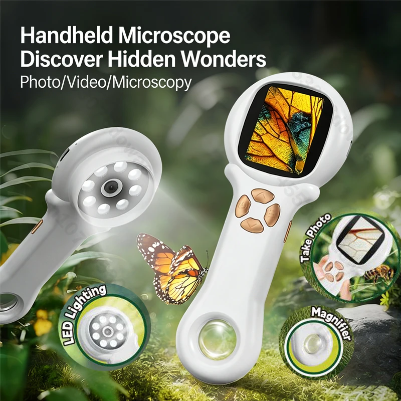 

Портативный микроскоп с ЖК-экраном 2,0 дюйма, образовательный научный набор, миниатюрная карманная лупа со светодиодной подсветкой для детей, подарок на день рождения