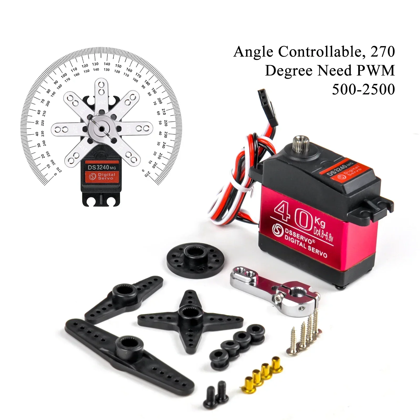 DS3240 Digital Servo 40 kg 4,8–6,8 V großes Drehmoment Stahlgetriebe IP66 wasserdicht 270 Grad mit 25T Servoarm für RC Car Robotic