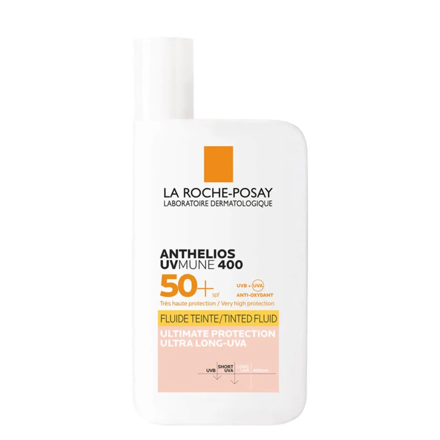 La Roche-Posay - Anthelios UVMune 400 Fluido Invisible SPF50+ Con Color, protección solar facial 50+ dermocosmética paraben free, textura ultraligera invisible, resistente al agua y sudor, ideal para