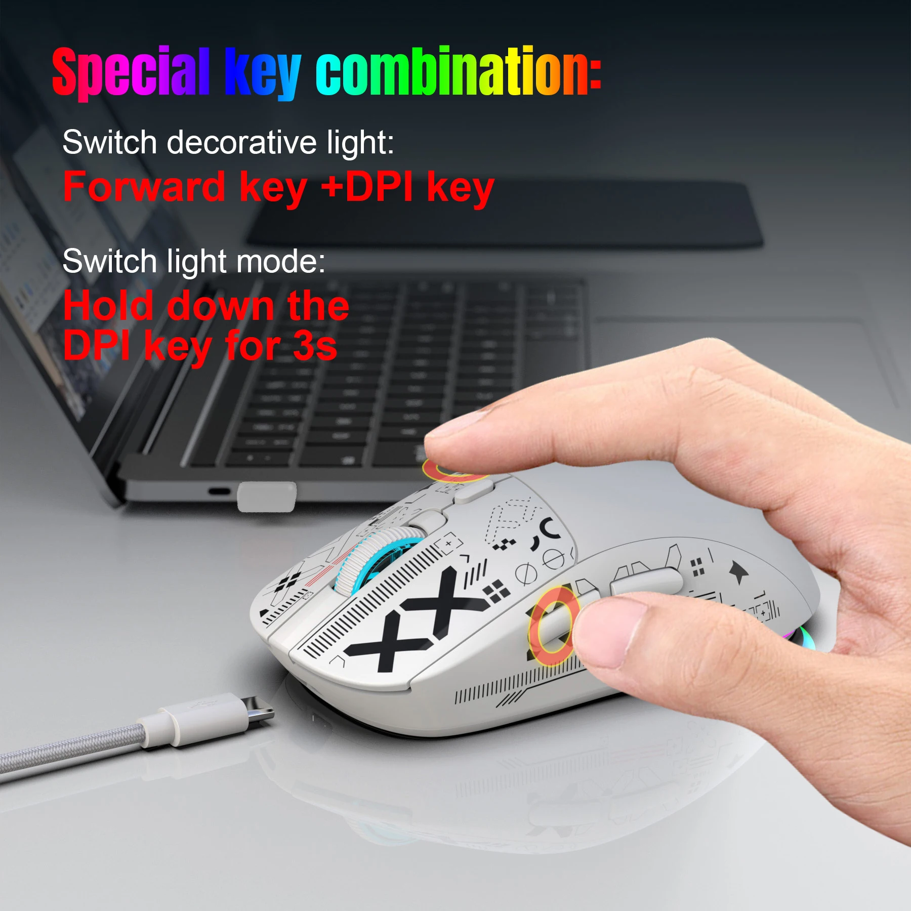6-Key wireless gaming mouse 2.4G + BT1 + BT2 three-mode mouse color RGB backlight charging 3600dpi