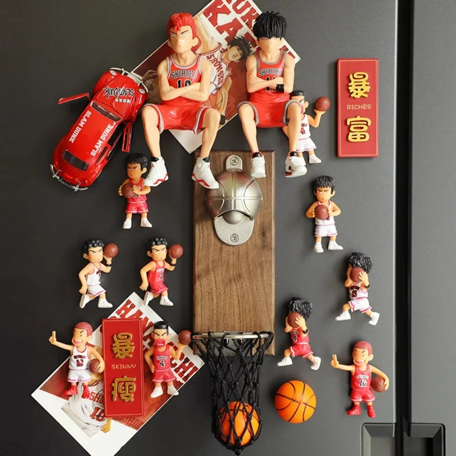 Creative Cartoon Basketball Wall Mounted Punch-free Soft Magnetic Fridge Magnet Opener Set Slam Dunk Basketball Beer Opener