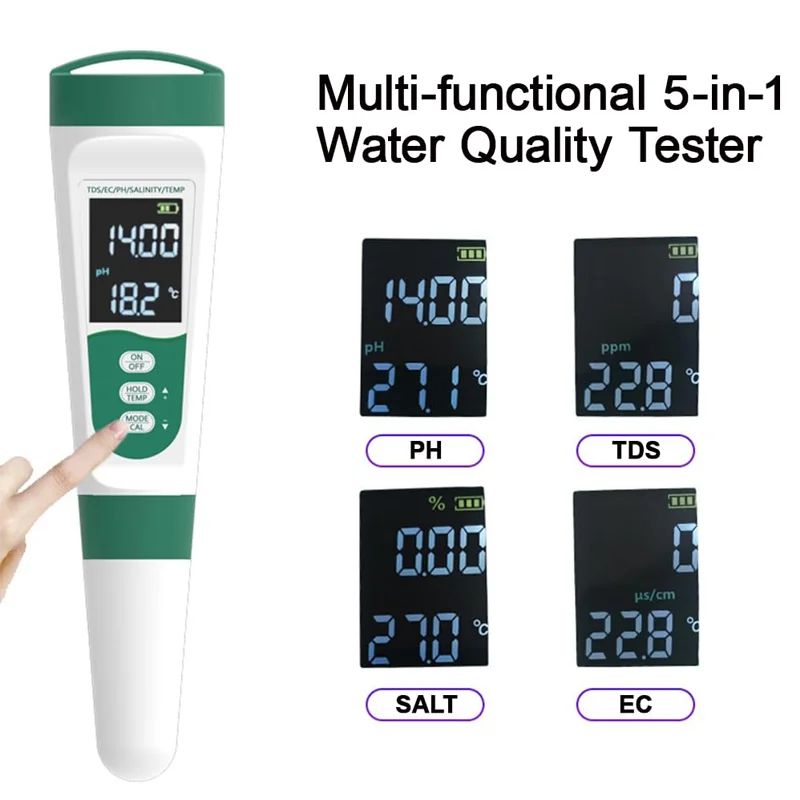 Multifunctional 5 in 1 Fish tank PH/TDS/EC/SALT/TEMP Meter Sea Water Salinity Tester PH Detector Swimming Pool 5 in 1 Tester