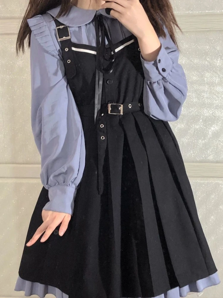 Lolita Zoete Meisjesjurk Kawaii Leuke Jarretel 2-delige Set Vrouwen Casual Shirt Jsk Japanse Outfits