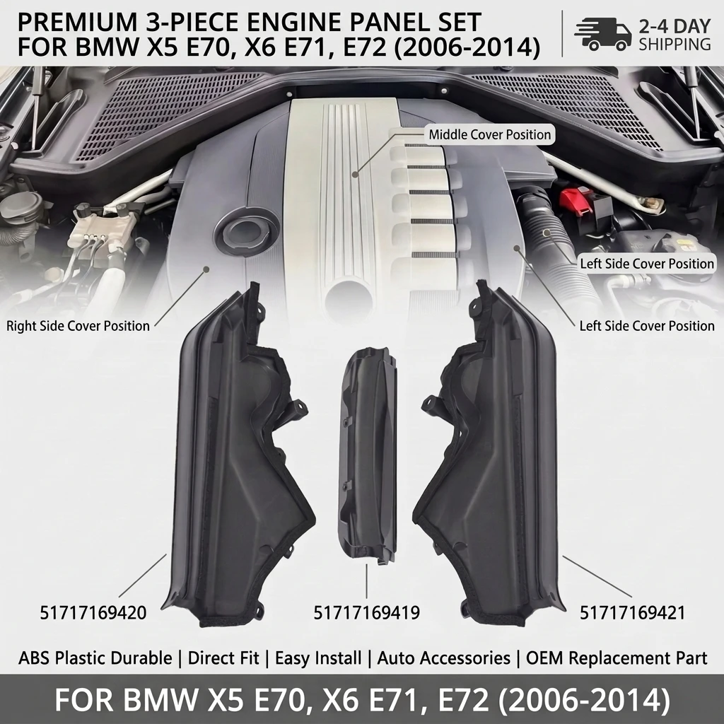 Für BMW X5 E70 X6 E71 E72, 3er-Set Motorabdeckungen, ersetzt 51717169419 51717169420 51717169421, Unterbodenschutzblech, Abdeckung, vorne, hinten, links, rechts, Ersatzteil aus ABS-Kunststoff,