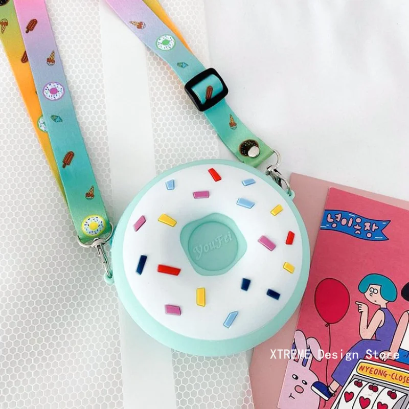 Children Cute Small Shoulder Bag Girls Donut Crossbody Bag Boy Silicone Mini Coin Purse Wallets Kids Rainbow Messenger Handbags