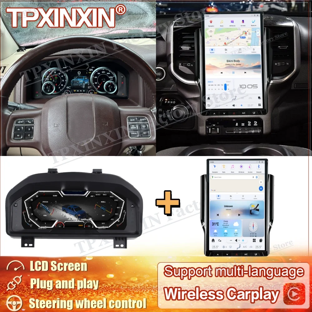 Auto Gauge Linux system Car dashboard For Dodge Ram Trucks 2019~2023 Digital LCD Cluster Car Digital Dashboard Panel Carplay