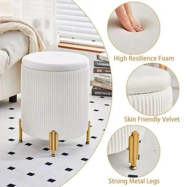 Modern style Ottoman coffee table 23 quarts (qt) Velvet footstool with storage Dresser stool supports 300 pounds, footstool