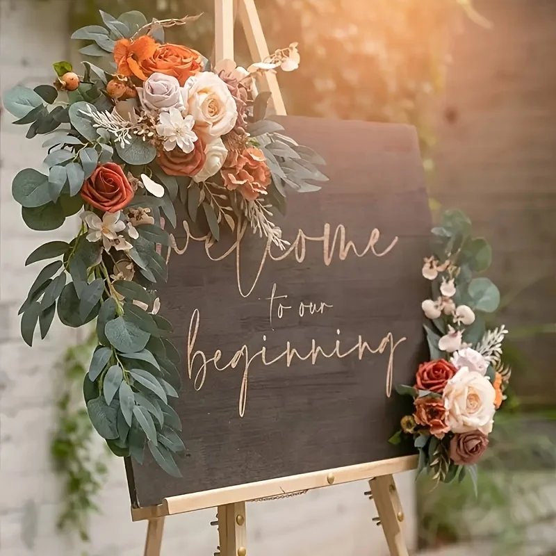 Artificial Flower Swag for Wedding Welcome Sign Floral Decoration for Wedding Party Ceremony Reception Entry Decoration Set of 2