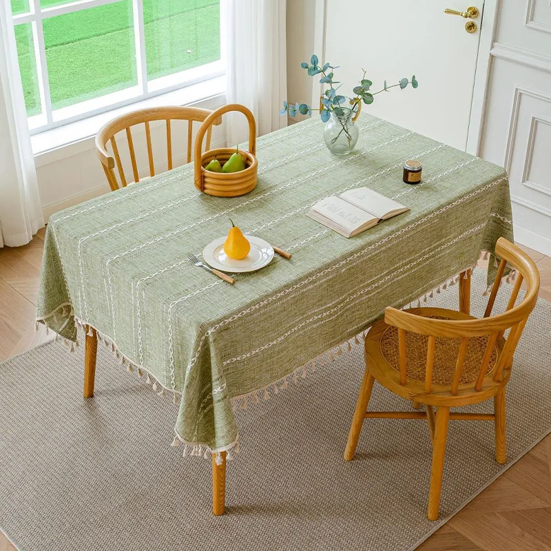 Rectangular Green Jacquard Tablecloth Solid Color Dust-Proof Tablecloth Household Dining Table Decoration