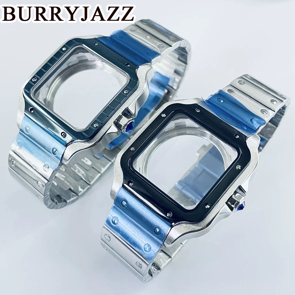 BURRYJAZZ حافظة ساعة مربعة 38 مللي متر لحركات NH35 NH36 مجموعة حافظة أوتوماتيكية 316L ساعة فولاذية إصلاح وتعديل أجزاء ساعة