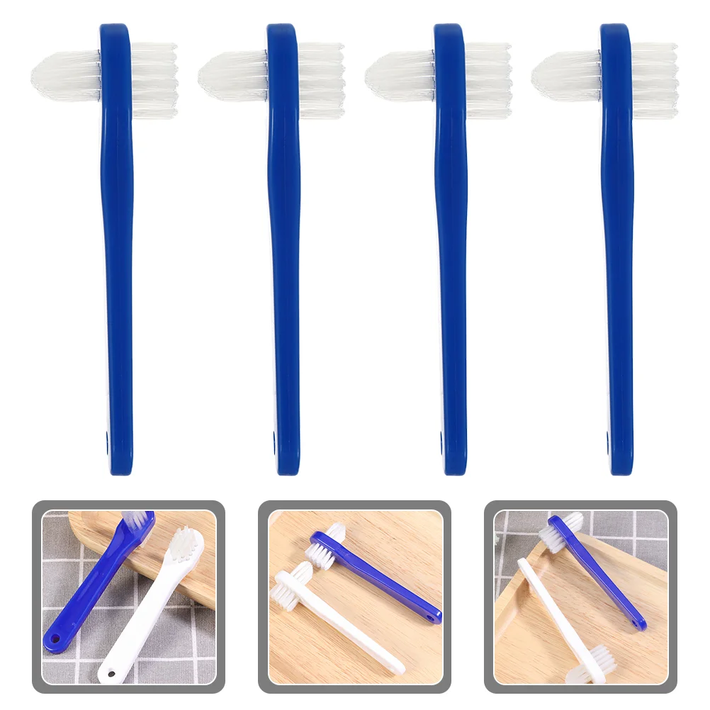 4 Pcs Small Double Heads Denture Toothbrush Portable Travel Cleaning Brush for Dentures Teeth Ergonomic Lightweight Compact