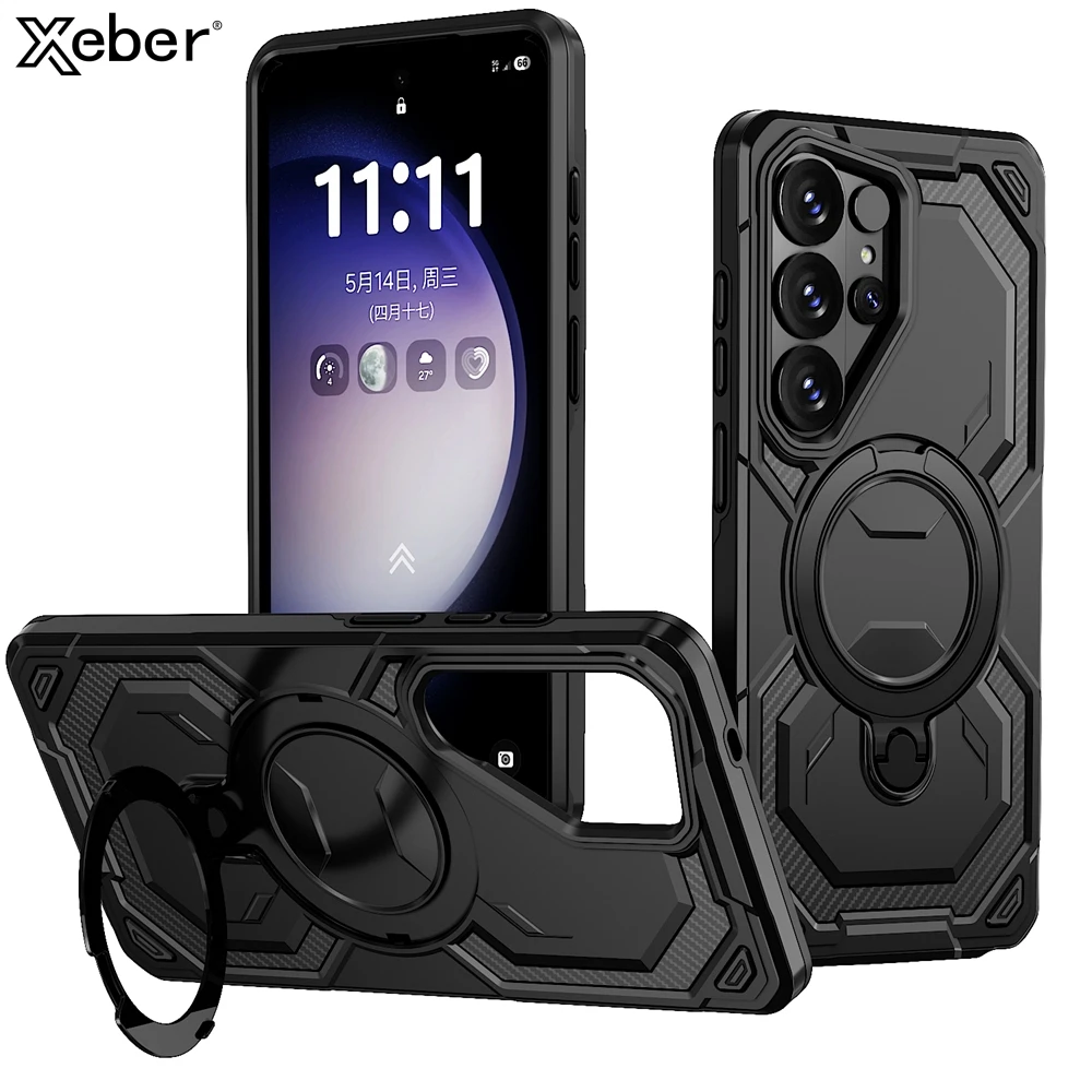 Für Samsung Galaxy S26 S25 Ultra S24 Plus S23 Magnetischer Schutzständer Robuste Stoßdämpfung Schutzhülle mit Drehbarem Ständer