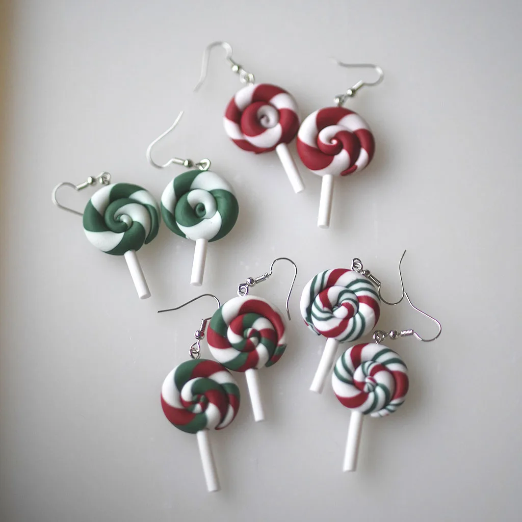 Cute Christmas Winter Holiday Santa Snowman Tree Lollipop Icon Multi Shapes Polymer Clay Earrings  Celebration Accessories Gifts