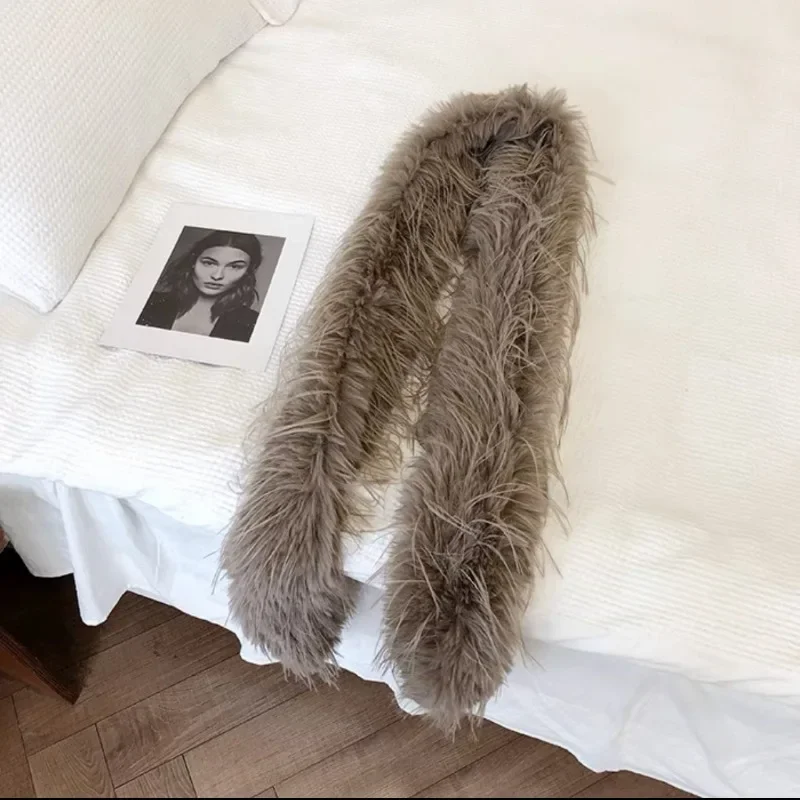 Koreanische Designer Runway Stil Dicken Schal Modische Plüsch Lange Streifen Schal frauen Nachahmung Nerz Pelz Y2K Mädchen Schal für warme – Detail 20