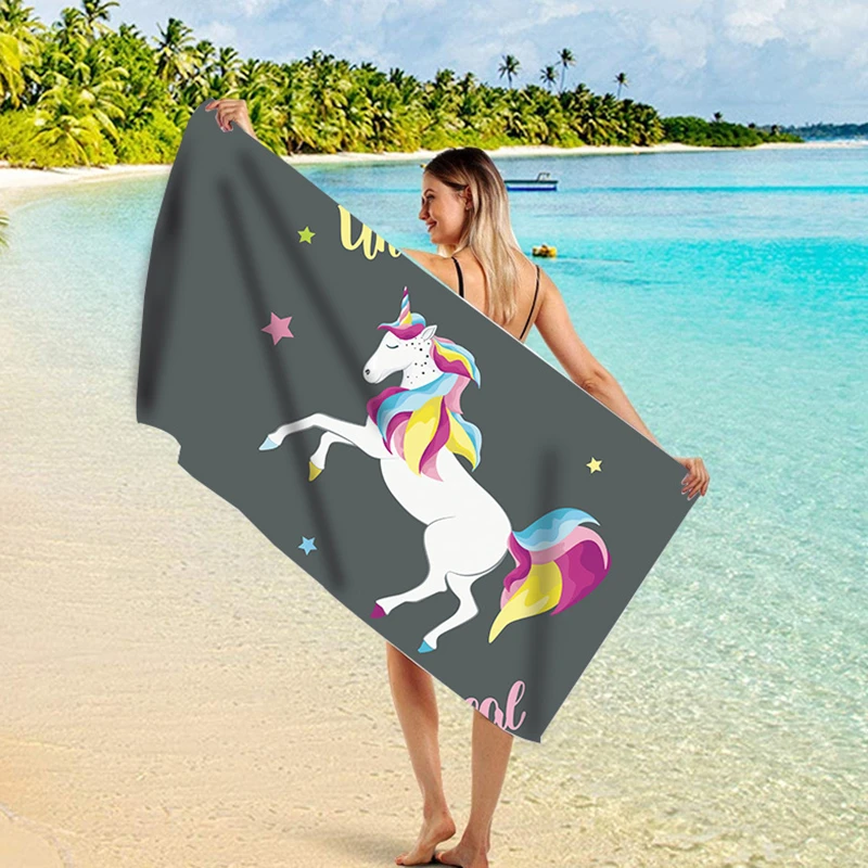 Microfiber Unicorn Beach Towel Cute Animal Bath Towel Absorbent Towels for Pool Swim Bathroom Sport Girl Quick Dry Beach Blanket