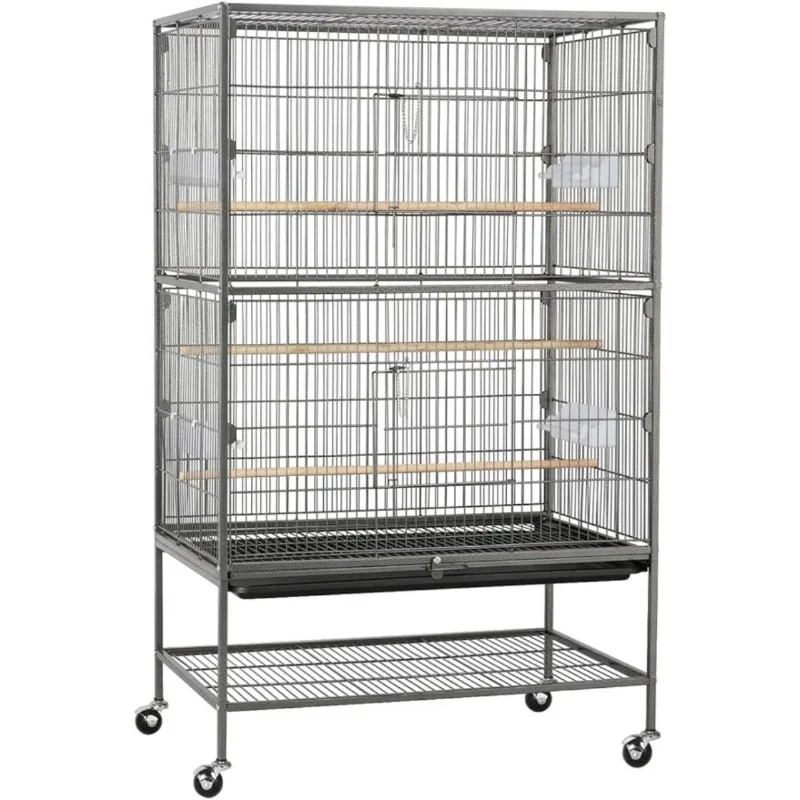 

Wrought Iron Large Flight Parrot Bird Cage with Rolling Stand for Multiple Parakeets Conure Cockatiel Cage