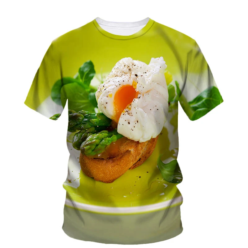 Food 3d Printed Poached Egg T-Shirt Men Funny Pattern Short Sleeve Tees Casual Sports Fitness Loose O Collar T Shirts Clothing