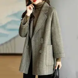 Polyester Women Coat Ladies Outwear Clothes Elegant Women's Mid-length Woolen Jacket Double or Single Breasted for Autumn/winter