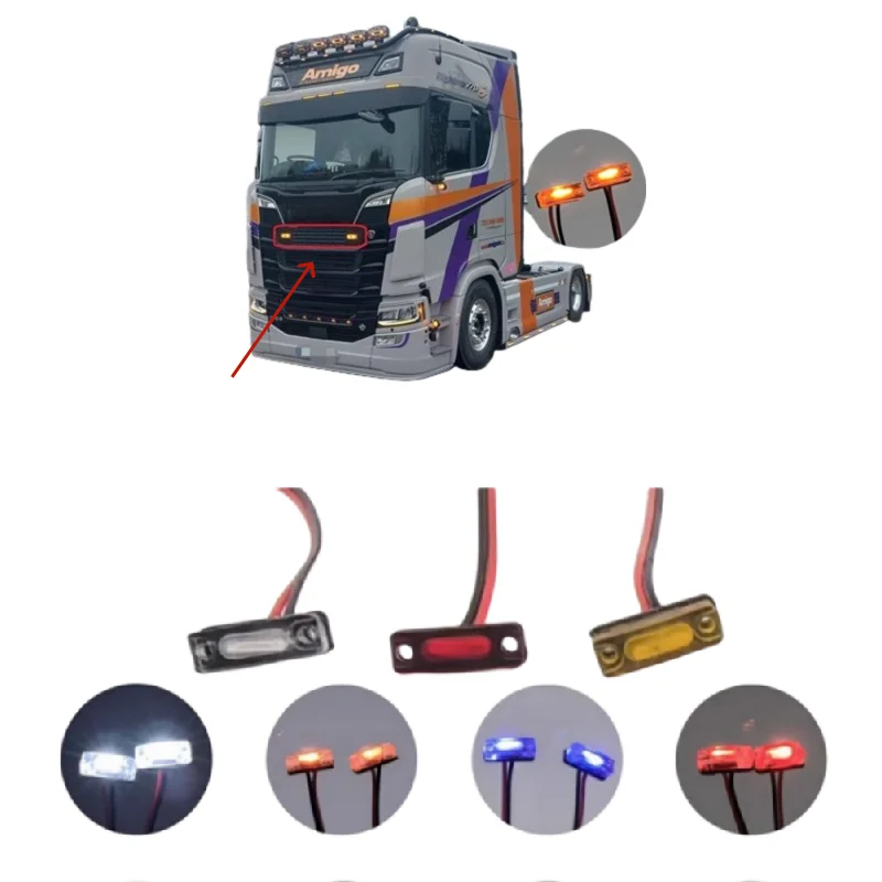 Intake Hood Outline Marker Light for Tamiya 1:14 RC Truck Sca 770s MAN Volvo FH16 Actros Arocs Upgrade Parts
