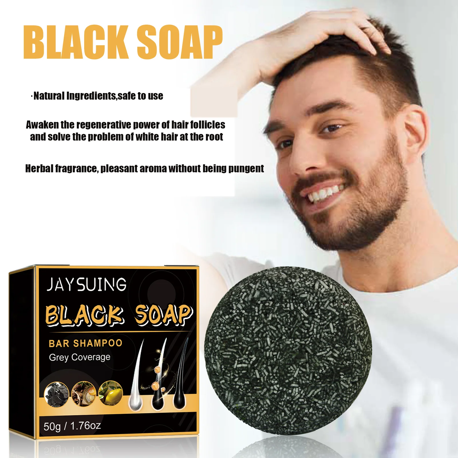Black Hair Shampoo Soap Repairing Gray White Hair Color Smoothing Nourishing Clean Scalp Removing Dandruff Natural Hair Dye Soap