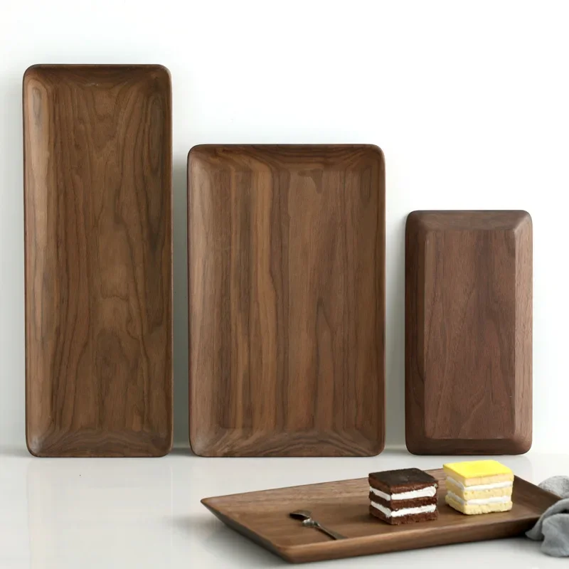 

Solid One-Piece Black Walnut Wood Tray Rectangular Wooden Serving Platter Tea Board Fruit Plate Home Kitchen Decor Organizer